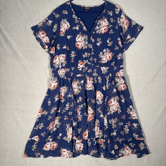 Torrid‎ Dress Women’s Plus Size 3X Blue Floral Mini Navy Blue Roses Garden Party - Picture 1 of 16